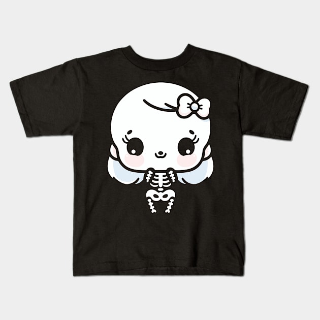 Cute Kawaii Girl Skeleton with a bow | Halloween Cute Skeleton Design Kids T-Shirt by Nora Liak